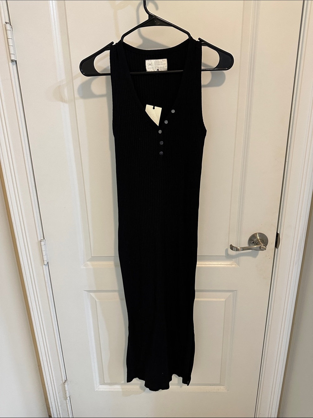 New with Tag Black Ribbed Button-Front Sweater Tank Dress
